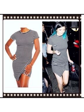 Tea n Cup Asymmetrical White and Black Dress